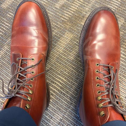 View photo of Grant Stone Edward Boot in Horween Garnet Shell Cordovan