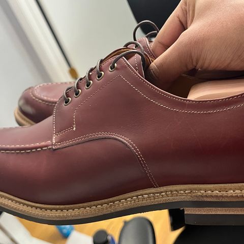 Meermin Split Toe Derby in Du Puy Burgundy Box Calf