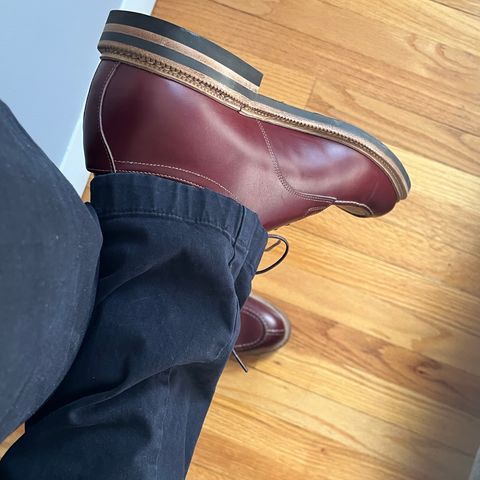 Meermin Split Toe Derby in Du Puy Burgundy Box Calf