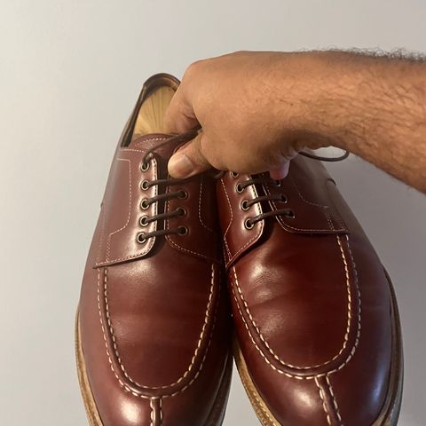 Meermin Split Toe Derby in Du Puy Burgundy Box Calf