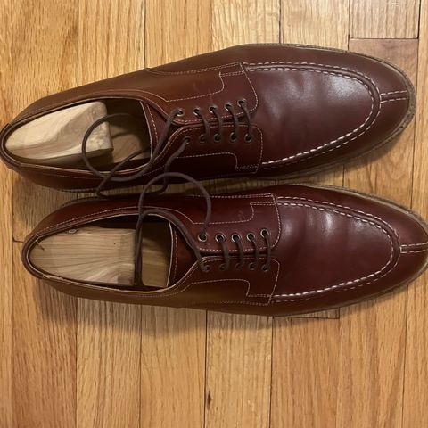 Meermin Split Toe Derby in Du Puy Burgundy Box Calf