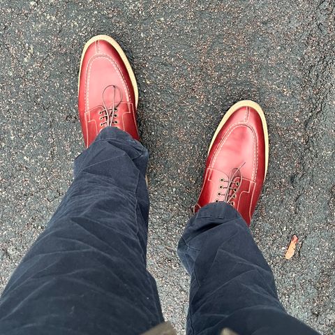 Meermin Split Toe Derby in Du Puy Burgundy Box Calf
