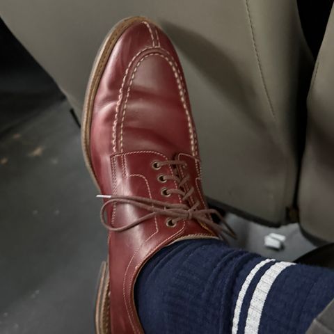 Meermin Split Toe Derby in Du Puy Burgundy Box Calf