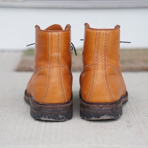 View photo of Viberg Shelby Sharp Brogue Boot in Shinki Tan Latigo Horsehide