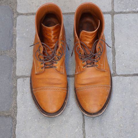 Search result thumbnail of Viberg Shelby Sharp Brogue Boot in Shinki Tan Latigo Horsehide