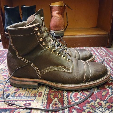 View photo of White's MP-Sherman Toe Cap in Horween Dark Olive Waxed Flesh