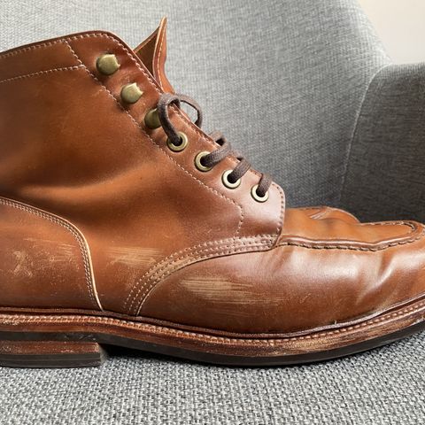 View photo of Grant Stone Ottawa Boot in Horween Honey Glazed Shell Cordovan