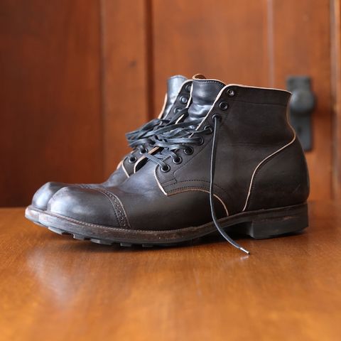 View photo of Viberg Service Boot in Maryam Black Horsebutt