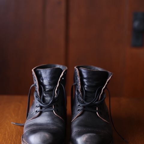 View photo of Viberg Service Boot in Maryam Black Horsebutt