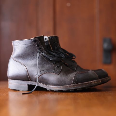 View photo of Viberg Service Boot in Maryam Black Horsebutt