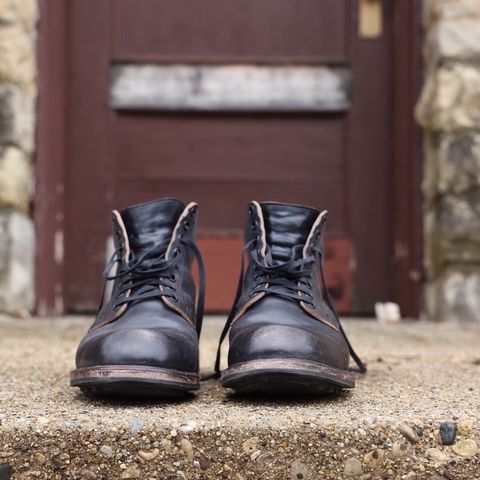 View photo of Viberg Service Boot in Maryam Black Horsebutt