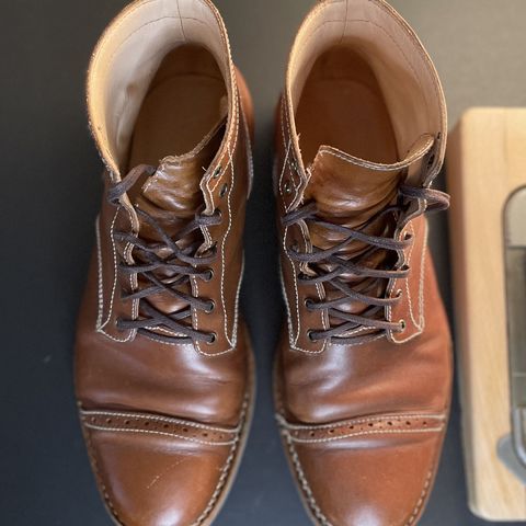 Search result thumbnail of Aitta Handmade Brogue Cap Toe Service Boot in Conceria Walpier Whisky Buttero