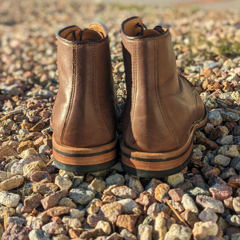 View photo of Viberg Derby Boot in Brown Glacé Deer