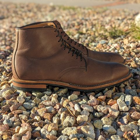 View photo of Viberg Derby Boot in Brown Glacé Deer