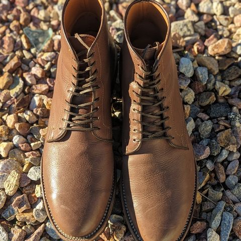 View photo of Viberg Derby Boot in Brown Glacé Deer