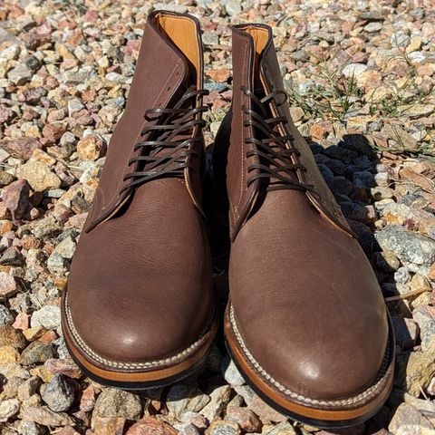 View photo of Viberg Derby Boot in Brown Glacé Deer