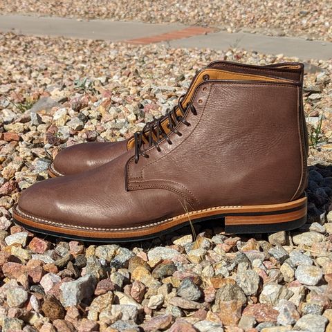 View photo of Viberg Derby Boot in Brown Glacé Deer