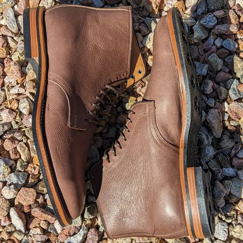 View photo of Viberg Derby Boot in Brown Glacé Deer