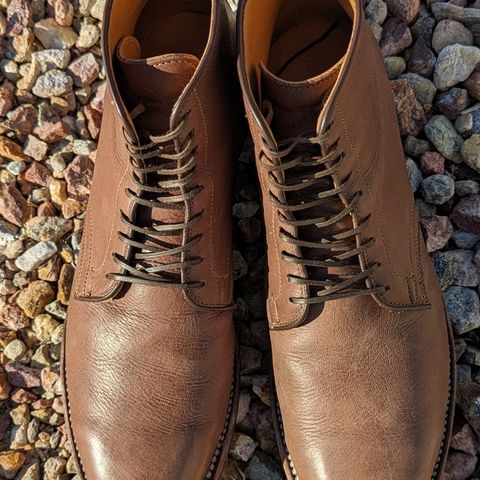 View photo of Viberg Derby Boot in Brown Glacé Deer