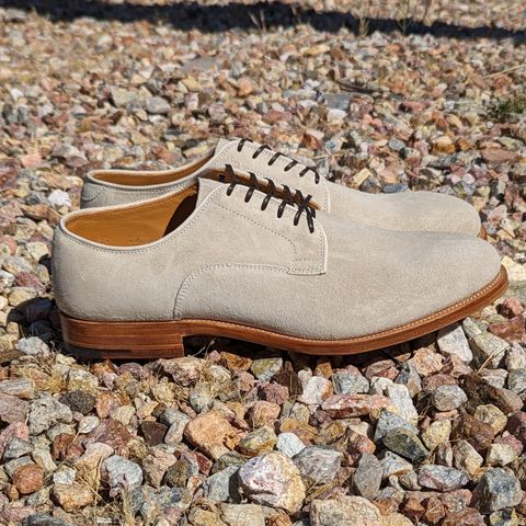 View photo of Viberg Derby Shoe in C.F. Stead Angora Kudu Suede