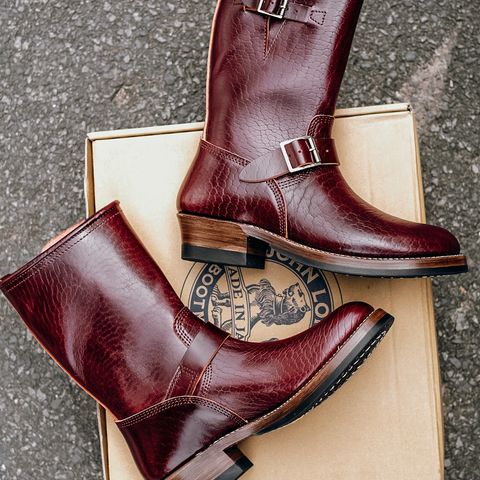 John Lofgren Wabash Engineer Boots in Shinki Burgundy Oiled Horsebutt