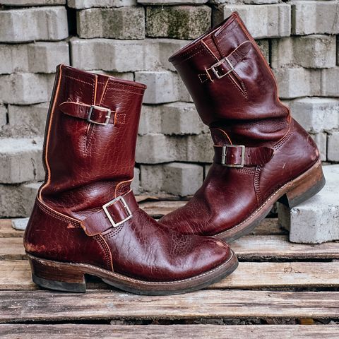 John Lofgren Wabash Engineer Boots in Shinki Burgundy Oiled Horsebutt