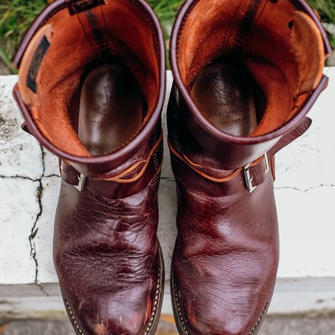 John Lofgren Wabash Engineer Boots in Shinki Burgundy Oiled Horsebutt