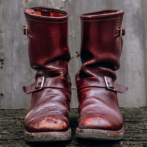 John Lofgren Wabash Engineer Boots in Shinki Burgundy Oiled Horsebutt