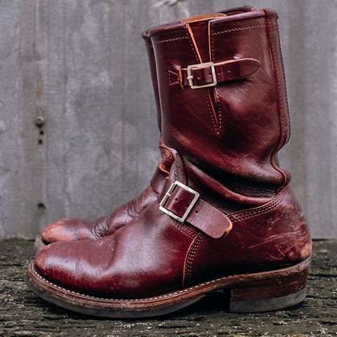 John Lofgren Wabash Engineer Boots in Shinki Burgundy Oiled Horsebutt