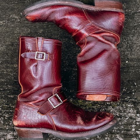 John Lofgren Wabash Engineer Boots in Shinki Burgundy Oiled Horsebutt