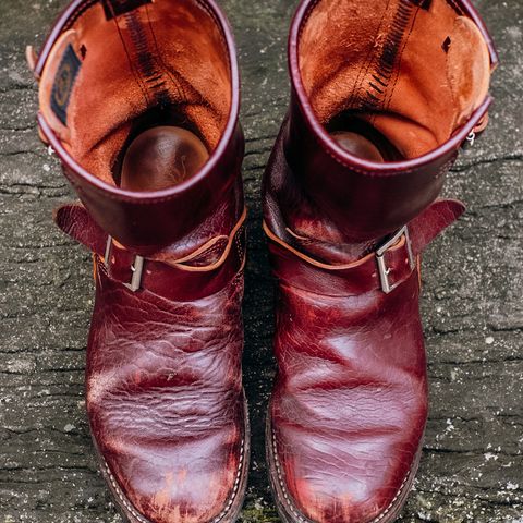 John Lofgren Wabash Engineer Boots in Shinki Burgundy Oiled Horsebutt