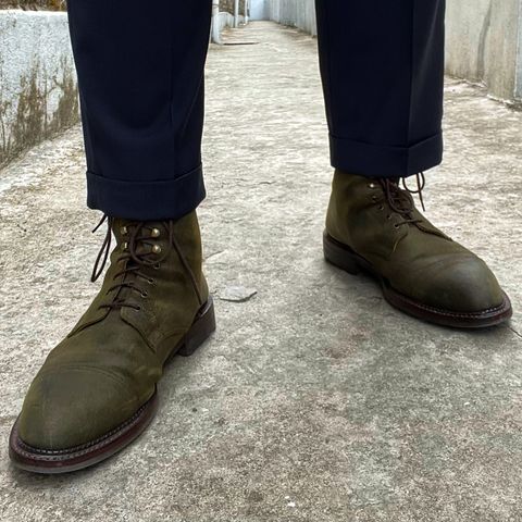 View photo of Crockett & Jones Coniston in Green Roughout Suede