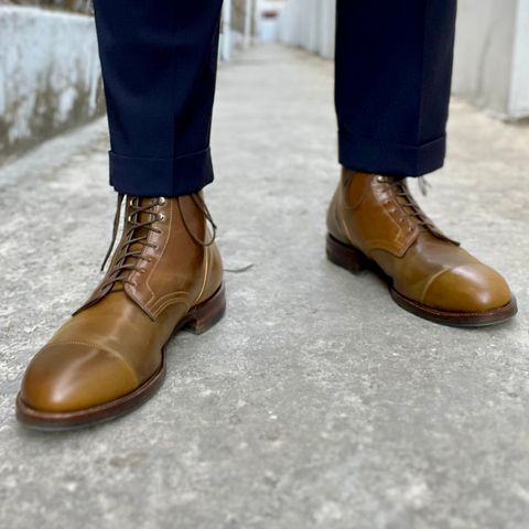 View photo of Viberg Halkett Service Boot in Horween Calvados Shell Cordovan