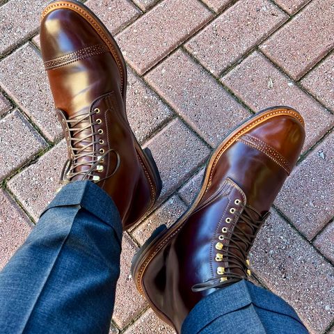 View photo of Viberg Derby Boot in Horween Mahogany Shell Cordovan