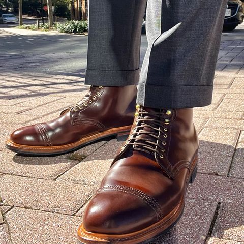 View photo of Viberg Derby Boot in Horween Mahogany Shell Cordovan