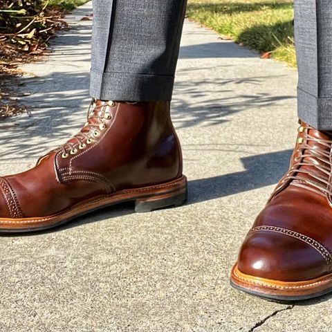 View photo of Viberg Derby Boot in Horween Mahogany Shell Cordovan