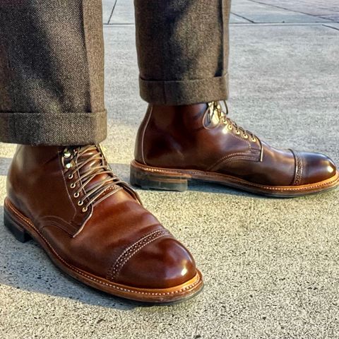 View photo of Viberg Derby Boot in Horween Mahogany Shell Cordovan