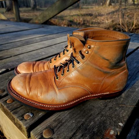 Y'2 Leather Work Boot in Y'2 kakishibu horsehide leather