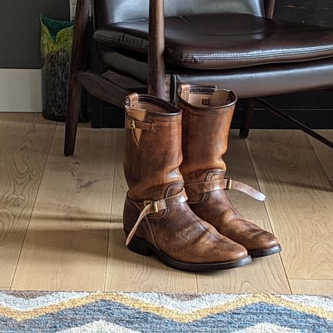 View photo of Unsung U 22-2 Engineer Boot in Wickett & Craig Natural Veg Tan