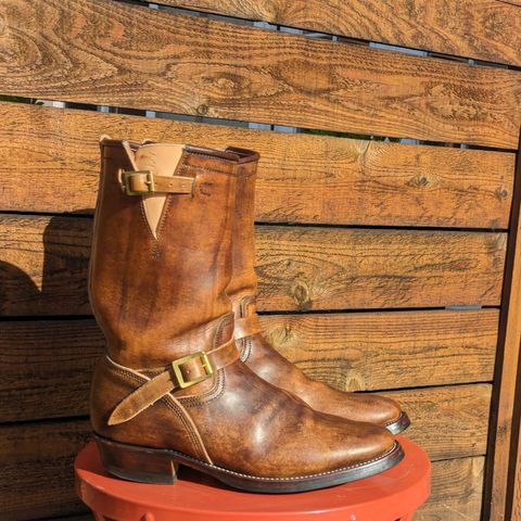 View photo of Unsung U 22-2 Engineer Boot in Wickett & Craig Natural Veg Tan