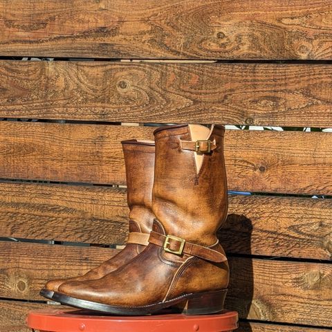 View photo of Unsung U 22-2 Engineer Boot in Wickett & Craig Natural Veg Tan