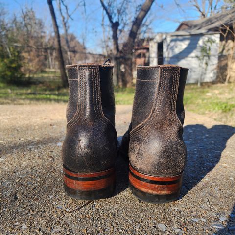 View photo of Nicks Nicks/ x Butterscotch Triton Boot in Nicks/ Horween Black Waxed Flesh