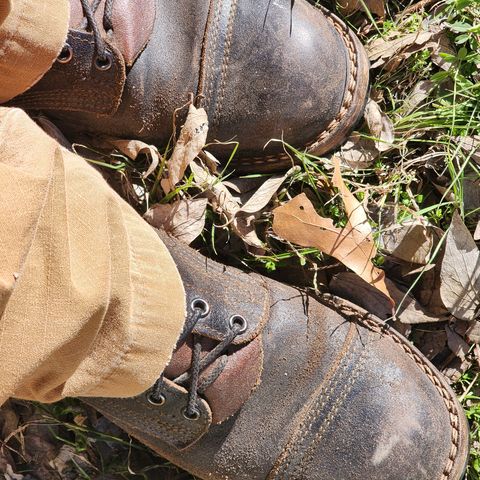 View photo of Nicks Nicks/ x Butterscotch Triton Boot in Nicks/ Horween Black Waxed Flesh