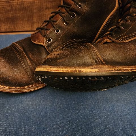 View photo of Nicks Nicks/ x Butterscotch Triton Boot in Nicks/ Horween Black Waxed Flesh