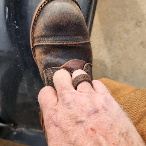 View photo of Nicks Nicks/ x Butterscotch Triton Boot in Nicks/ Horween Black Waxed Flesh