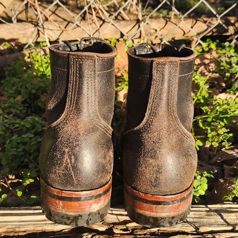 View photo of Nicks Nicks/ x Butterscotch Triton Boot in Nicks/ Horween Black Waxed Flesh