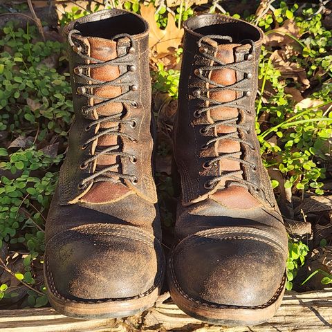 View photo of Nicks Nicks/ x Butterscotch Triton Boot in Nicks/ Horween Black Waxed Flesh