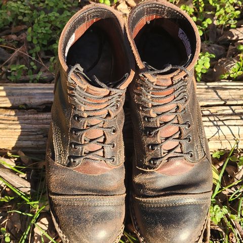 View photo of Nicks Nicks/ x Butterscotch Triton Boot in Nicks/ Horween Black Waxed Flesh