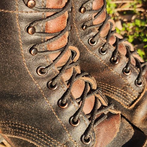 View photo of Nicks Nicks/ x Butterscotch Triton Boot in Nicks/ Horween Black Waxed Flesh