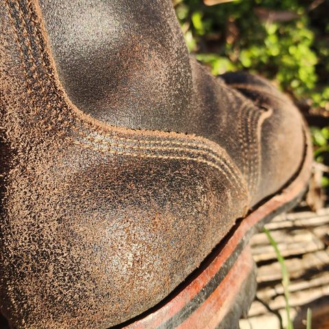 View photo of Nicks Nicks/ x Butterscotch Triton Boot in Nicks/ Horween Black Waxed Flesh